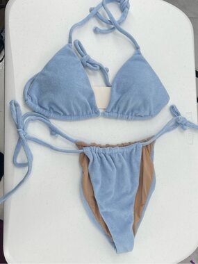 Sand Shaped NWT terry cloth blue string tie bikini